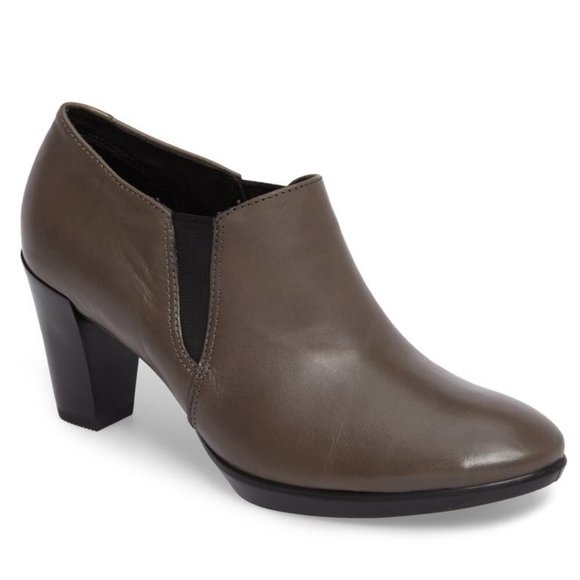 Ecco Shape 55 Plateau Stack Booties Leather Heels Taupe Size 40 US 9 - 9.5 NEW - Picture 1 of 8